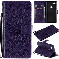 Embossing Sunflower Leather Wallet Case for Google Pixel 3A XL - Purple