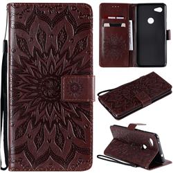 Embossing Sunflower Leather Wallet Case for Google Pixel 3A XL - Brown