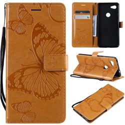 Embossing 3D Butterfly Leather Wallet Case for Google Pixel 3A XL - Yellow