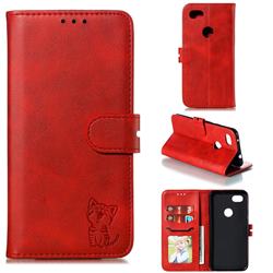 Embossing Happy Cat Leather Wallet Case for Google Pixel 3A XL - Red