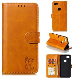 Embossing Happy Cat Leather Wallet Case for Google Pixel 3A XL - Yellow