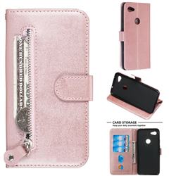 Retro Luxury Zipper Leather Phone Wallet Case for Google Pixel 3A XL - Pink