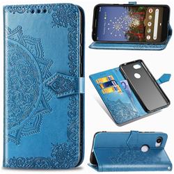 Embossing Imprint Mandala Flower Leather Wallet Case for Google Pixel 3A XL - Blue