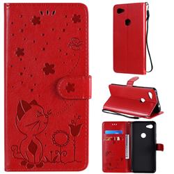 Embossing Bee and Cat Leather Wallet Case for Google Pixel 3A XL - Red