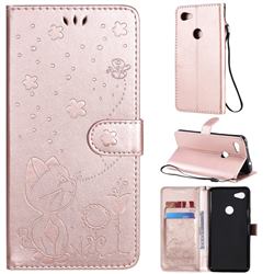 Embossing Bee and Cat Leather Wallet Case for Google Pixel 3A XL - Rose Gold