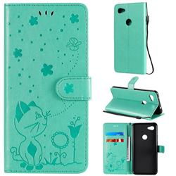 Embossing Bee and Cat Leather Wallet Case for Google Pixel 3A XL - Green