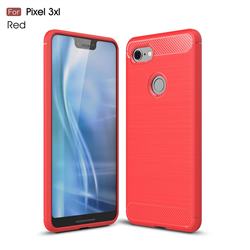 Luxury Carbon Fiber Brushed Wire Drawing Silicone TPU Back Cover for Google Pixel 3 XL - Red