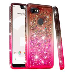 Diamond Frame Liquid Glitter Quicksand Sequins Phone Case for Google Pixel 3 XL - Gray Pink