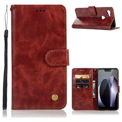 Luxury Retro Leather Wallet Case for Google Pixel 3 XL - Wine Red