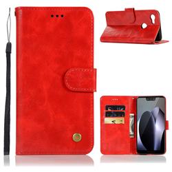 Luxury Retro Leather Wallet Case for Google Pixel 3 XL - Red
