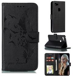 Intricate Embossing Lychee Feather Bird Leather Wallet Case for Google Pixel 3 XL - Black