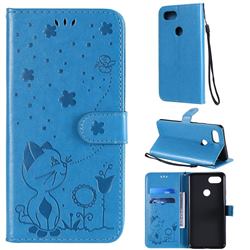 Embossing Bee and Cat Leather Wallet Case for Google Pixel 3 XL - Blue