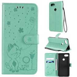 Embossing Bee and Cat Leather Wallet Case for Google Pixel 3 XL - Green