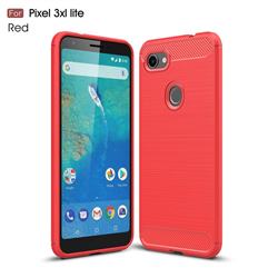 Luxury Carbon Fiber Brushed Wire Drawing Silicone TPU Back Cover for Google Pixel 3 XL Lite - Red