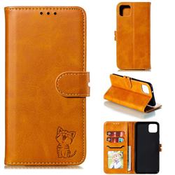 Embossing Happy Cat Leather Wallet Case for Google Pixel 4 - Yellow