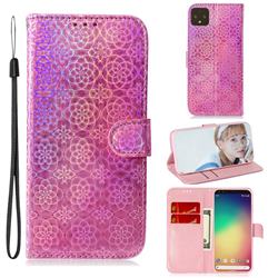 Laser Circle Shining Leather Wallet Phone Case for Google Pixel 4 - Pink
