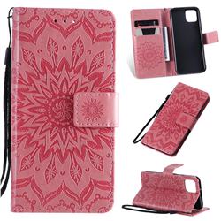Embossing Sunflower Leather Wallet Case for Google Pixel 4 - Pink