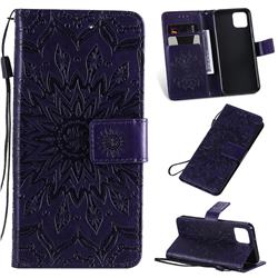 Embossing Sunflower Leather Wallet Case for Google Pixel 4 - Purple