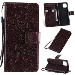 Embossing Sunflower Leather Wallet Case for Google Pixel 4 - Brown