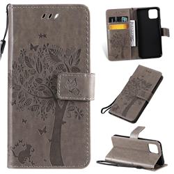 Embossing Butterfly Tree Leather Wallet Case for Google Pixel 4 - Grey