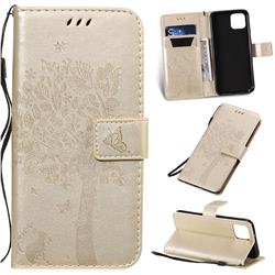 Embossing Butterfly Tree Leather Wallet Case for Google Pixel 4 - Champagne