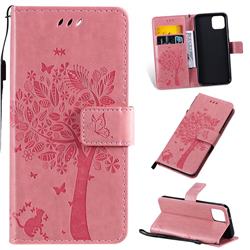 Embossing Butterfly Tree Leather Wallet Case for Google Pixel 4 - Pink