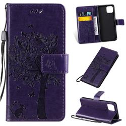 Embossing Butterfly Tree Leather Wallet Case for Google Pixel 4 - Purple