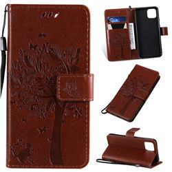 Embossing Butterfly Tree Leather Wallet Case for Google Pixel 4 - Coffee
