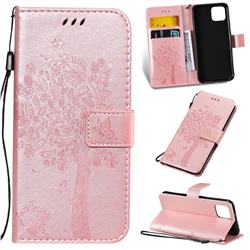 Embossing Butterfly Tree Leather Wallet Case for Google Pixel 4 - Rose Pink