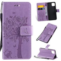Embossing Butterfly Tree Leather Wallet Case for Google Pixel 4 - Violet