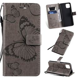 Embossing 3D Butterfly Leather Wallet Case for Google Pixel 4 - Gray
