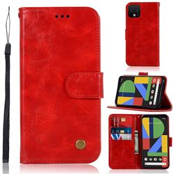 Luxury Retro Leather Wallet Case for Google Pixel 4 - Red