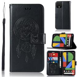 Intricate Embossing Owl Campanula Leather Wallet Case for Google Pixel 4 - Black