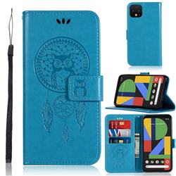 Intricate Embossing Owl Campanula Leather Wallet Case for Google Pixel 4 - Blue