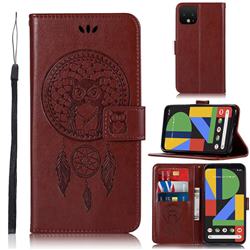 Intricate Embossing Owl Campanula Leather Wallet Case for Google Pixel 4 - Brown