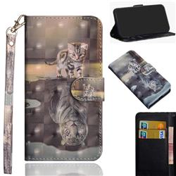 Tiger and Cat 3D Painted Leather Wallet Case for Google Pixel 4