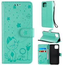 Embossing Bee and Cat Leather Wallet Case for Google Pixel 4 - Green