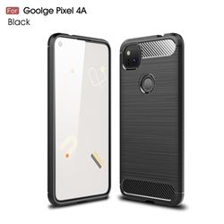 Luxury Carbon Fiber Brushed Wire Drawing Silicone TPU Back Cover for Google Pixel 4a - Black