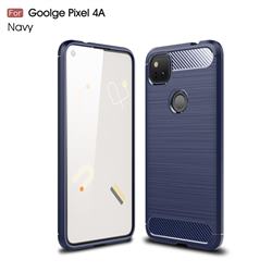 Luxury Carbon Fiber Brushed Wire Drawing Silicone TPU Back Cover for Google Pixel 4a - Navy