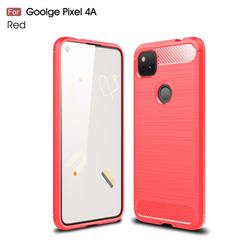 Luxury Carbon Fiber Brushed Wire Drawing Silicone TPU Back Cover for Google Pixel 4a - Red