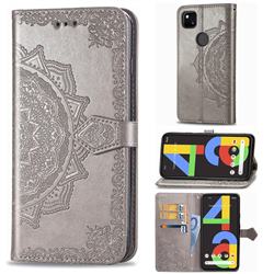 Embossing Imprint Mandala Flower Leather Wallet Case for Google Pixel 4a - Gray