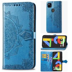 Embossing Imprint Mandala Flower Leather Wallet Case for Google Pixel 4a - Blue
