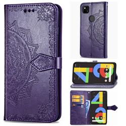 Embossing Imprint Mandala Flower Leather Wallet Case for Google Pixel 4a - Purple