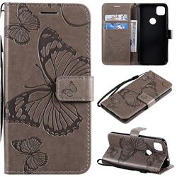 Embossing 3D Butterfly Leather Wallet Case for Google Pixel 4a - Gray