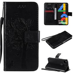 Embossing Butterfly Tree Leather Wallet Case for Google Pixel 4a - Black