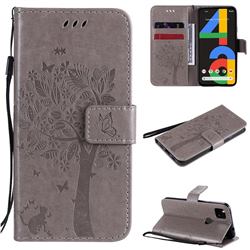 Embossing Butterfly Tree Leather Wallet Case for Google Pixel 4a - Grey