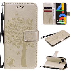 Embossing Butterfly Tree Leather Wallet Case for Google Pixel 4a - Champagne