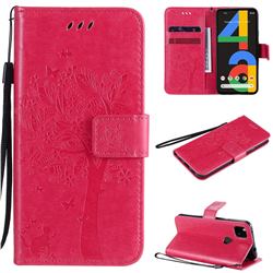Embossing Butterfly Tree Leather Wallet Case for Google Pixel 4a - Rose