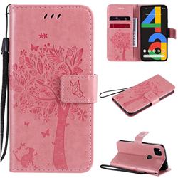 Embossing Butterfly Tree Leather Wallet Case for Google Pixel 4a - Pink