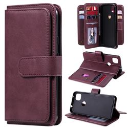 Multi-function Ten Card Slots and Photo Frame PU Leather Wallet Phone Case Cover for Google Pixel 4a - Claret